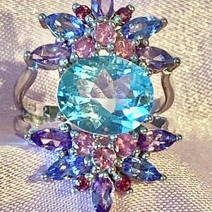 Genuine Topaz, Tanzanite, Tourmaline & Amethyst Ring 6.25.
